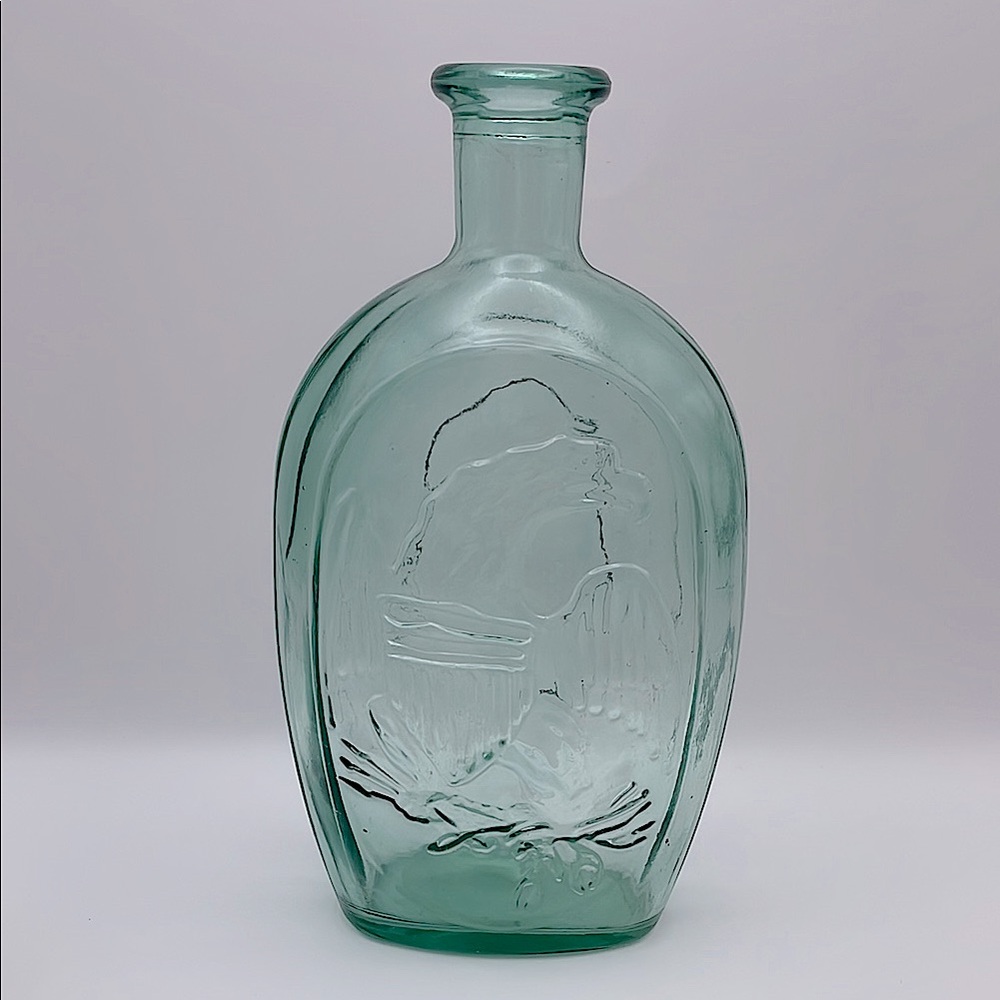 Vintage Light Green Glass Bottle With Eagle and Lady Liberty